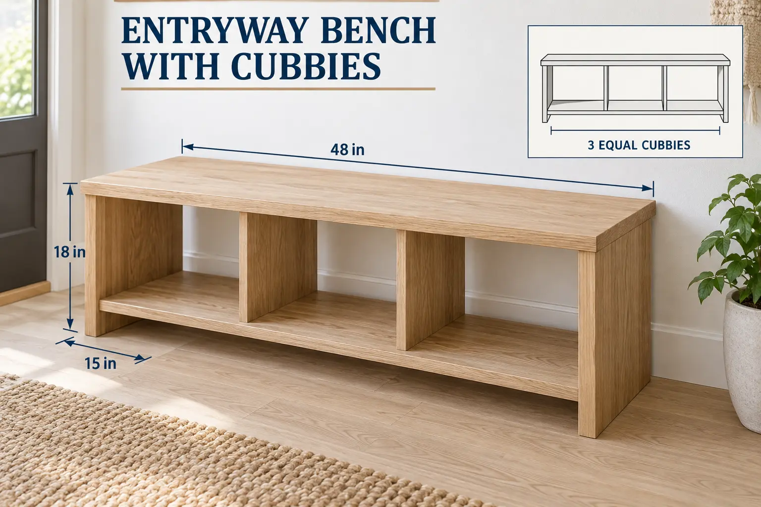 Entryway bench with cubbies plans for a finished 48-inch seat