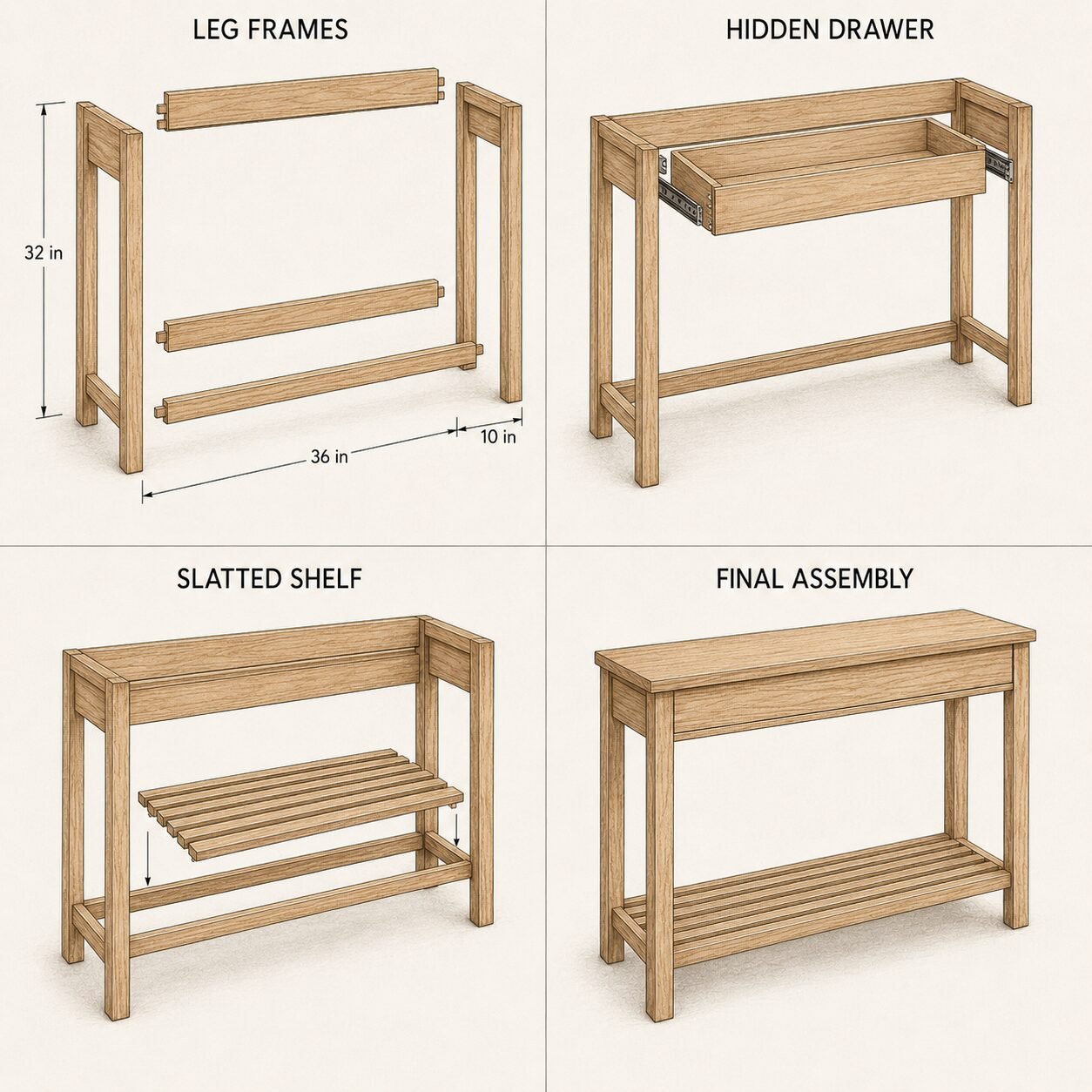 How to Build a Narrow Entryway Console Table construction breakdown