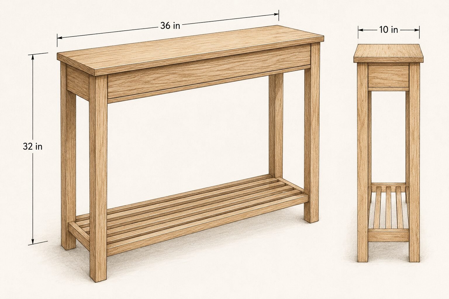 Narrow entryway console table woodworking plan