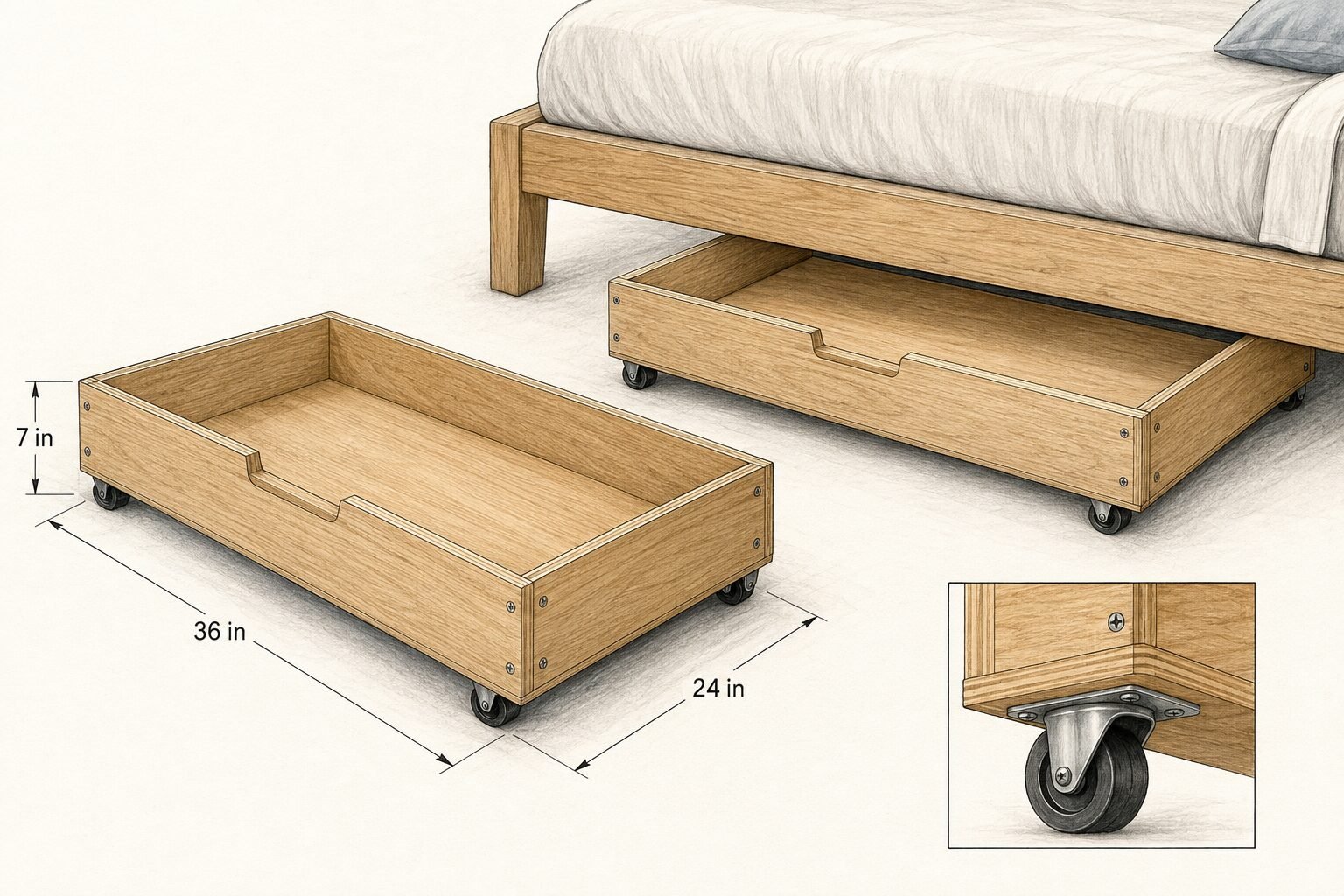 Rolling under-bed storage drawers woodworking plan