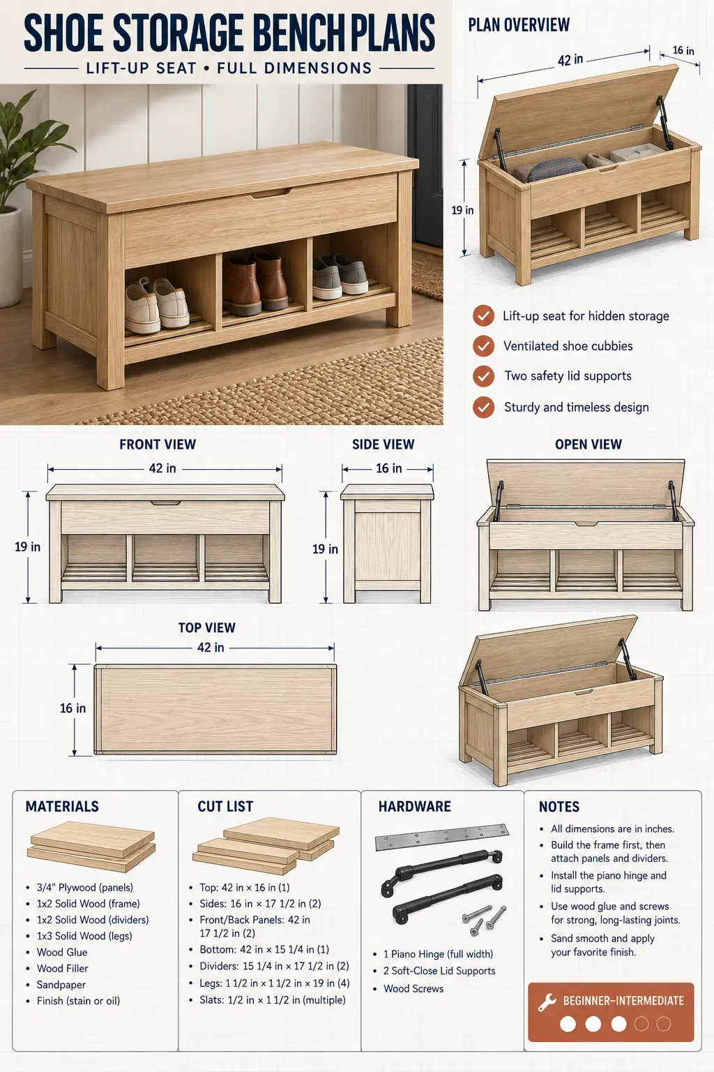 How to Build a Shoe Storage Bench with a Lift-Up Seat